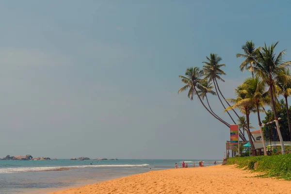 Palmy Brzegu Oceanu Indyjskiego Plaży Hikkaduwa Sri Lanka — Zdjęcie stockowe