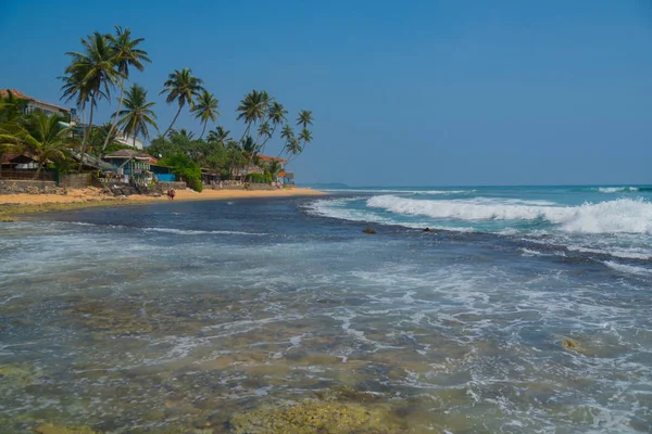 スリランカのヒカドゥワのビーチにあるインド洋の海岸にあるヤシの木 — ストック写真