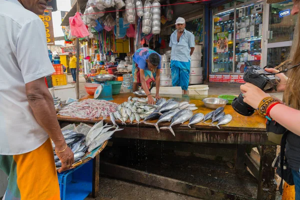 アンバランゴダなど スリランカ 2018 魚魚市場では カウンター — ストック写真