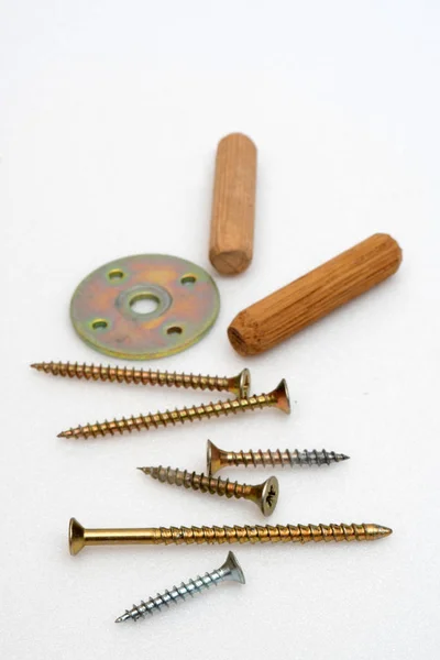 Metal Screws Wooden Plugs — Stock Photo, Image