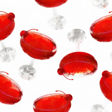 Seamless modeli. Bir bardak kırmızı kokteyl.