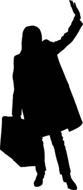 Bir bavul beyaz bir arka plan üzerinde siyah siluet kızla.