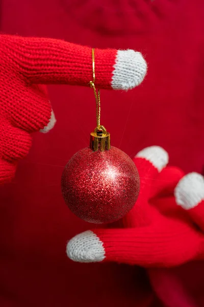 Decoración Navidad Sobre Fondo Rojo — Foto de Stock