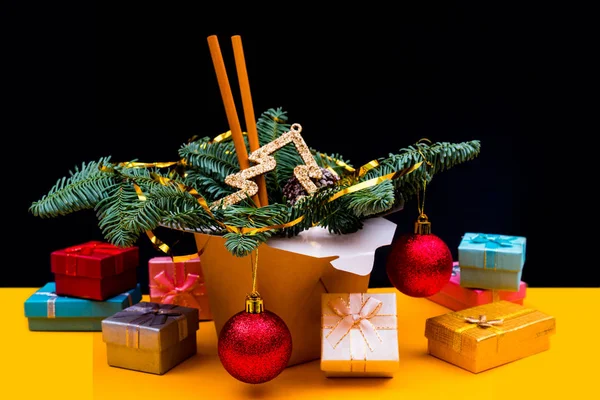 Dekoracje Świąteczne Pudełka Boże Narodzenie Tle — Zdjęcie stockowe