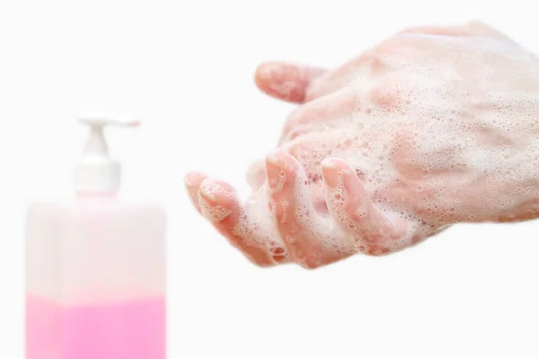 Jabón Antibacteriano Las Manos Desinfección Manos Con Jabón Limpieza Higiene — Foto de Stock