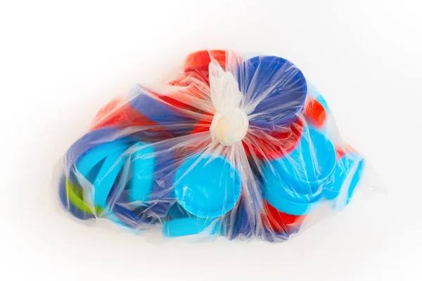 Tapas Plástico Recogida Basura Separada Eliminación Residuos — Foto de Stock