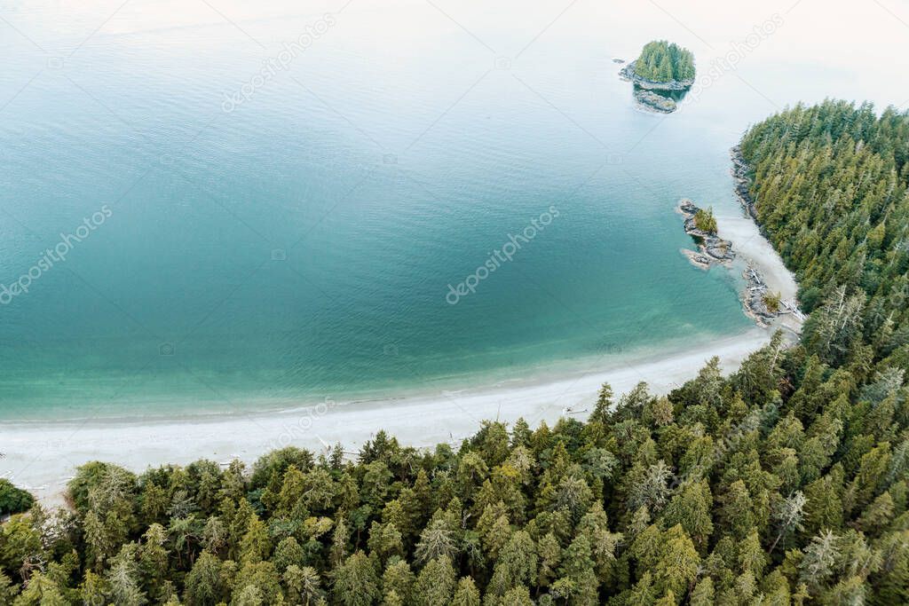 Scenic flight above Tofino Harbour, Vancouver Island. British Columbia, Canada