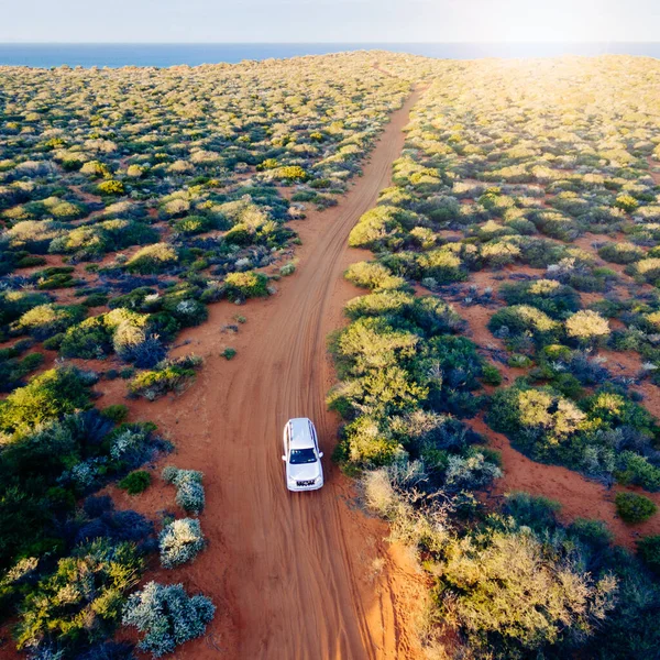Off road pustynne przygody, samochód i tory na piasku w Australian Outback. — Zdjęcie stockowe