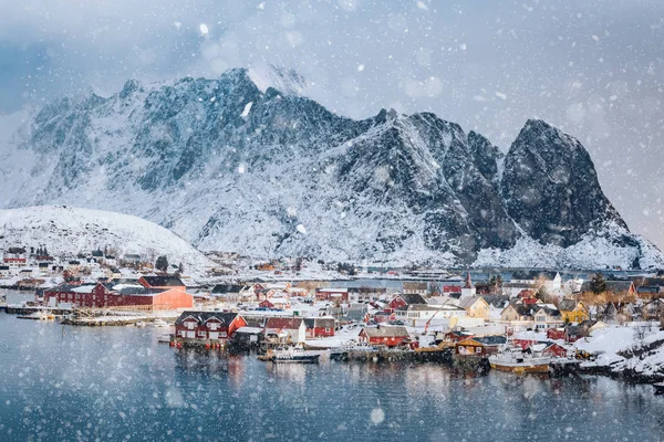 Reine Lofoten Norge Vinterutsikt Snølandskap – stockfoto