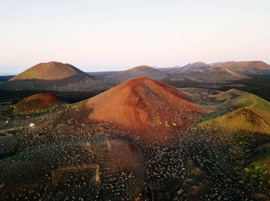 Volkanik manzara, Timanfaya, Lanzarote, Kanarya Adaları. Hava görünümü