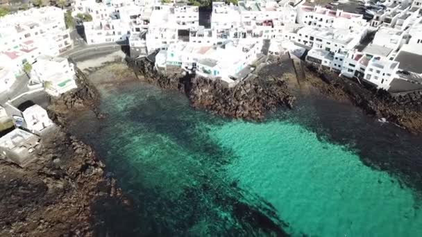 Punta Mujeres, Lanzarote, Canary Islands. Aerial view of bay and town — Stock Video
