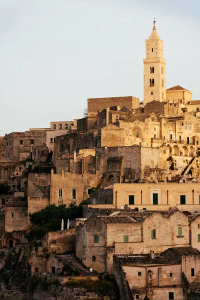 Puesta Sol Sassi Matera Casco Antiguo Basilicata Italia — Foto de Stock