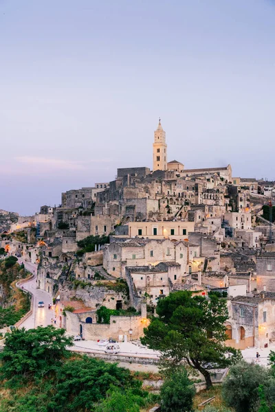 Puesta de sol en Sassi di Matera, Basilicata, Italia — Foto de Stock