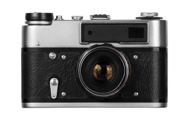 Beyaz arkaplanda eski bir film kamerası