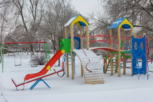 Playground Winter Children Slide Royalty Free Stock Images