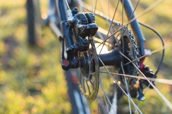 Acercamiento Una Bicicleta Parte Posterior Mountain Bike Protector —  Fotos de Stock