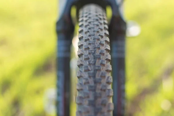 Mountainbiker Die Rijden Groen Gras Voorjaar Fietstocht — Stockfoto