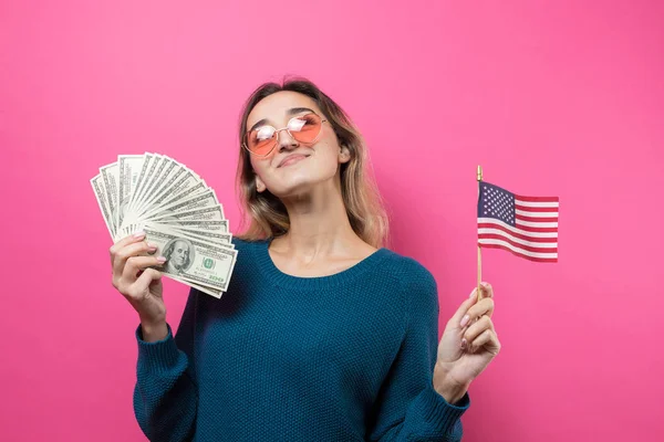 Nahaufnahme Einer Jungen Schönen Frau Blauem Pullover Mit Brille Und — Stockfoto