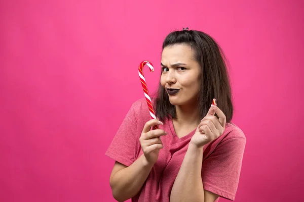 Retrato Linda Mulher Alegre Doce Bonita Com Cabelos Castanhos Lisos — Fotografia de Stock