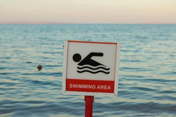 Swimming Area Sign Sea Beach Crossed Out Floating Person — Stock Photo, Image