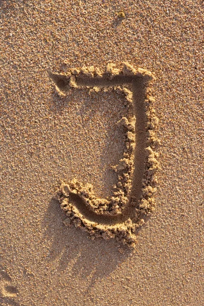 Alphabet Buchstaben Handgeschrieben Sand Strand — Stockfoto