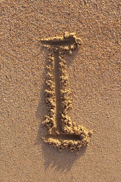 Alfabet Brieven Handgeschreven Zand Het Strand — Stockfoto