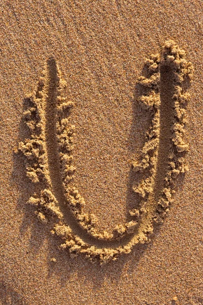 Alfabet Brieven Handgeschreven Zand Het Strand — Stockfoto