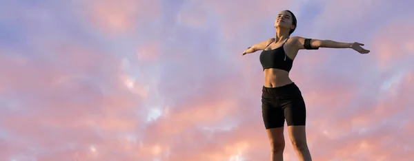 Een Dun Atletisch Meisje Neemt Een Pauze Tussen Lessen Achtergrond — Stockfoto