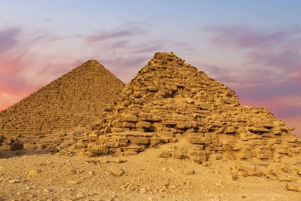 Famose Piramidi Giza Nel Deserto Sabbia Cairo — Foto Stock