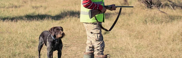 Silhueta Caçador Com Uma Arma Nos Juncos Contra Sol Uma — Fotografia de Stock