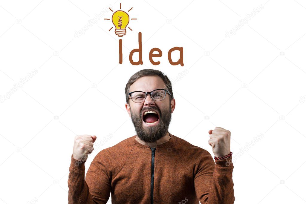 Business person having an bright idea light bulb concept