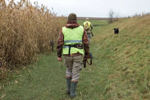 Jaktperiod Höstsäsong Öppen Jägare Med Pistol Händerna Jaktkläder Höstskogen Jakt — Stockfoto