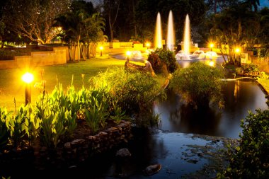 Gece bahçesinde alacakaranlık Çeşmesi