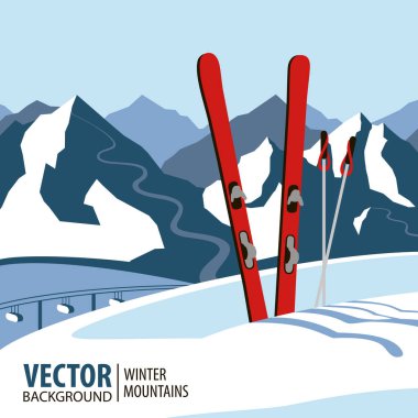 Ski background, mountains in winter season. Vector. clipart