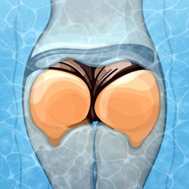 Güzel seksi fitness kız havuzda yüzüyor. Su yüzey dokusu. Havuz suyu. Yaz. Havai görünümü. Vektör çizim.