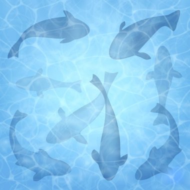 Balık tutma. Balık ile yaz arka plan. Balık ayarlayın. Su yüzey dokusu. Havai görünümü. Vektör çizim doğa arka plan.