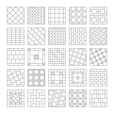 Seramik ve mozaik tasarımı. Karo, mozaik duvar ya da yere bileşimi. Geometrik süs. Basit vektör simge olarak tasarım öğeleri kümesi. Vektör toplama.