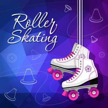 Quad skates classic. Roller skates hanging on the laces. Sport background. Vector illustration. clipart