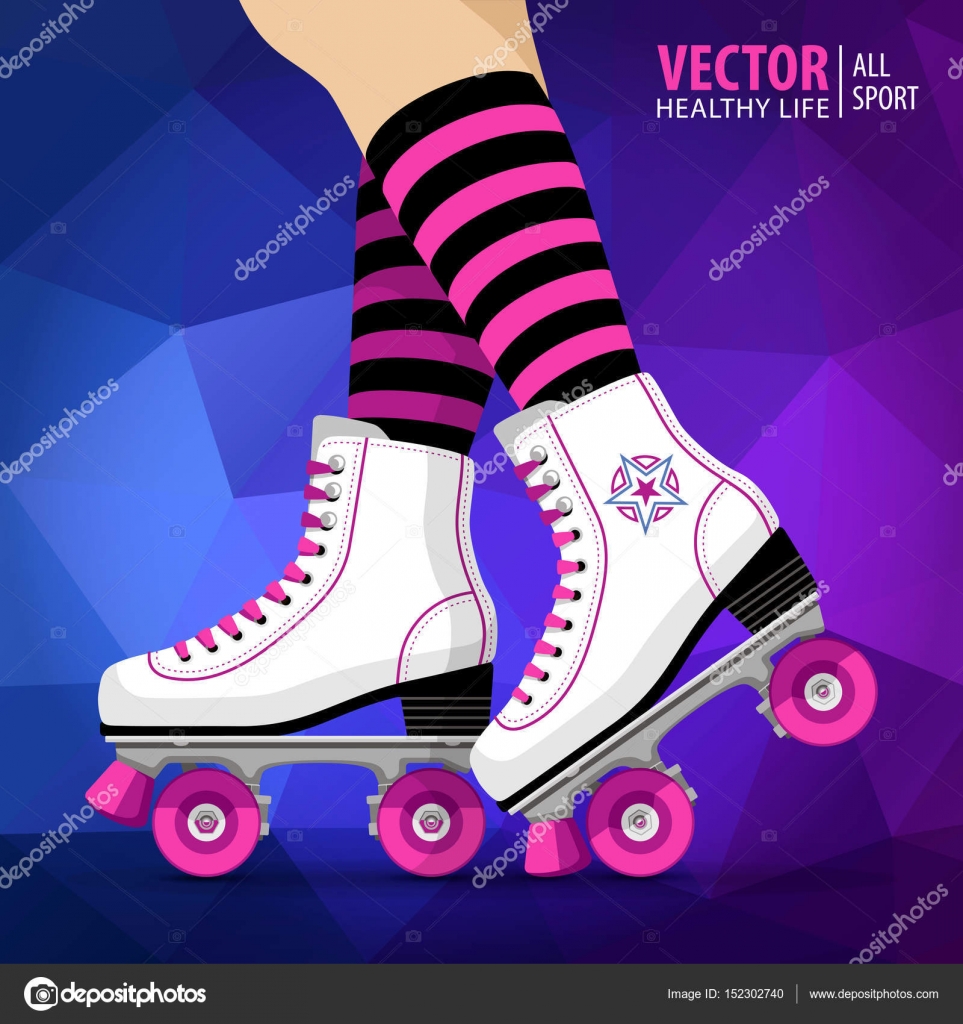 Roller girl. Quad skates classic. Roller skates. Sport background