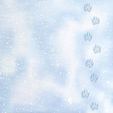 Hayvan ayak bir karlı yazdırır. Karda izler. Köpek izleri karda. Kar yüzey dokusu. Vektör arka plan.