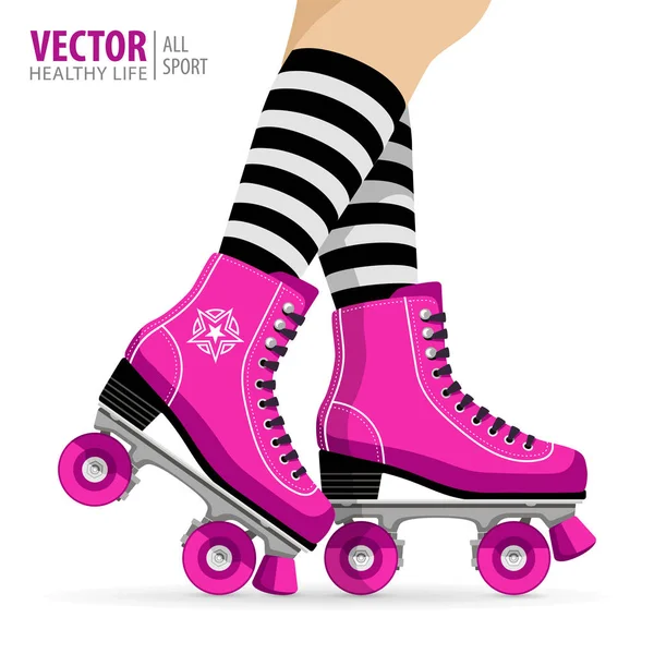 Roller girl. Quad skates classique. Des patins à roulettes. Fond sportif. Illustration vectorielle . — Image vectorielle
