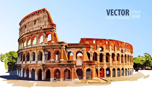 Roma Colosseum. Roma, İtalya, Avrupa. Seyahat. Mimari ve dönüm noktası. Vektör çizim.