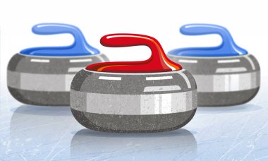 Spor oyunu curling için taşlar. Buz pateni pisti. Vektör çizim.