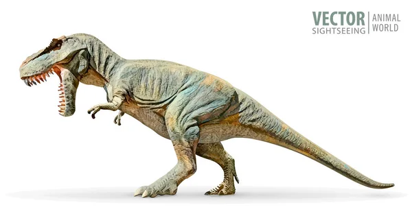 Dinosaurien Tyrannosaurus Rex. Förhistorisk reptil. Antika predator. Djur Jurassic med stora tänder. Aggressiva odjuret. Fruktansvärt, arg ödla polynesiska eran. Gröna gigantiska monster. Vektorillustration. — Stock vektor