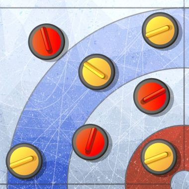 Curling kış oyunu. Buz ve taş, takım ve pisti, rekabet fırçalama ve kayma, düz vektör çizim.