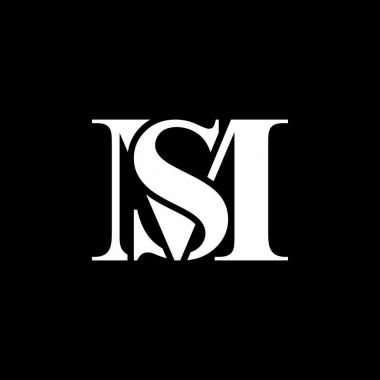 Yaratıcı modern zarif trendy benzersiz sanatsal siyah ve beyaz renk Ms, Sm, M, S. Monogram. Vektör çizim. Logo.