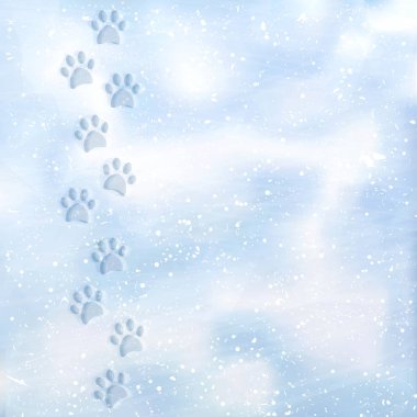 Hayvan ayak bir karlı yazdırır. Karda izler. Köpek izleri karda. Kar yüzey dokusu. Vektör arka plan.