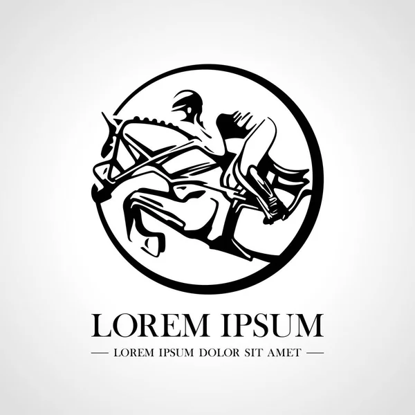 Silueta de caballo de carreras con jinete. Logo. Iconos de diseño. Deporte ecuestre. Jockey montando caballo saltando. Cartel. Deporte. Ilustración vectorial . — Vector de stock