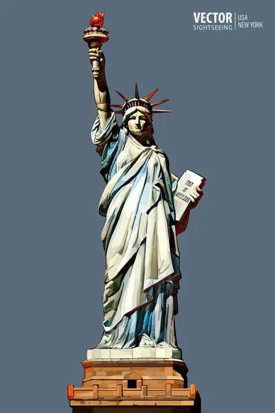 自由女神像。纽约市。美国象征。地标.矢量插图. — 图库矢量图片