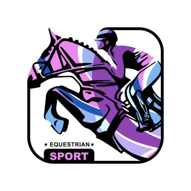 Logosunu görmeniz gerekir. Tasarım simgeler. Siluet ile jokey at yarış. Atlı spor. Poster. Spor. Jokey atlama binicilik. Vektör çizim